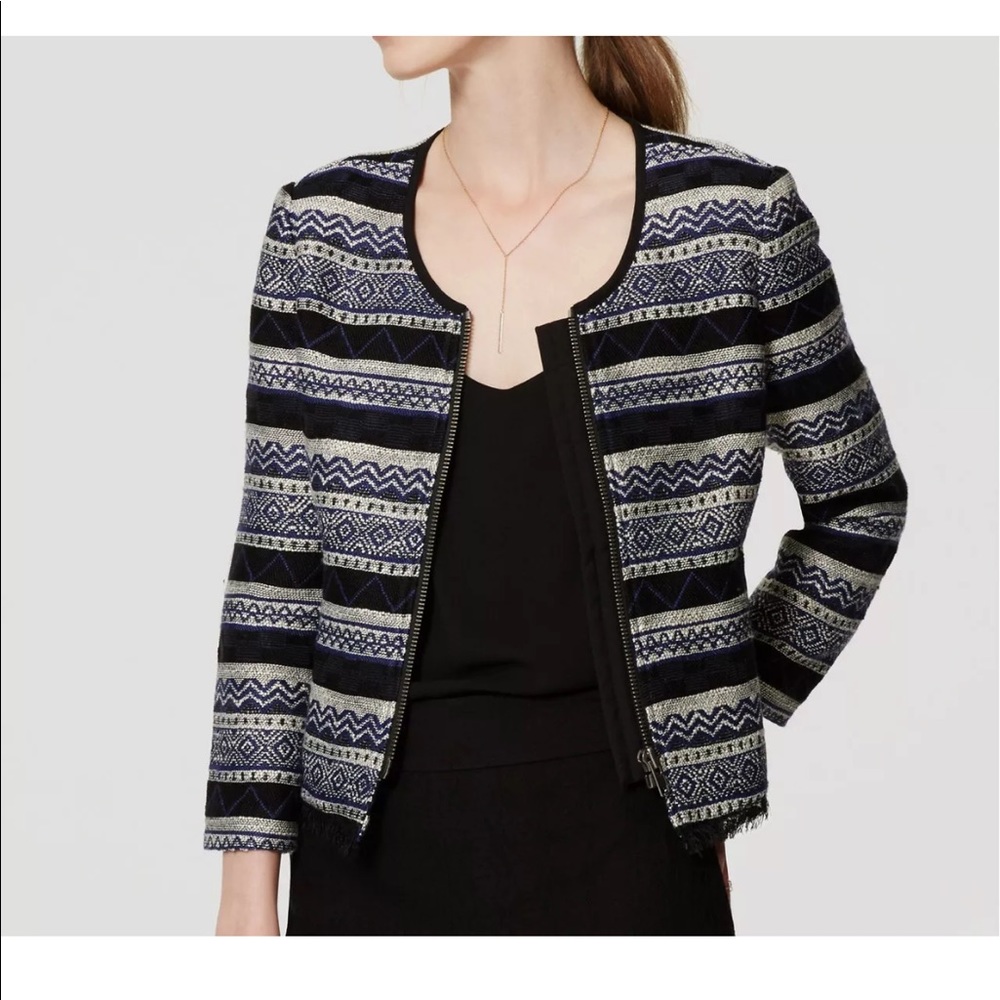 Ann Taylor LOFT Blazer-Cropped Jacket Aztec Navy